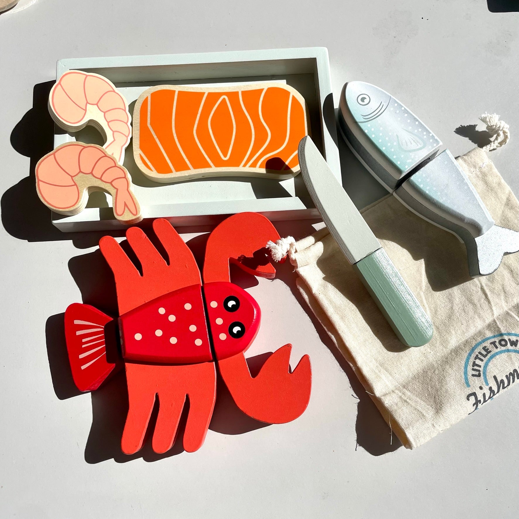 Wooden Seafood Cutting Playset Cut Food Fish Lobster Toy