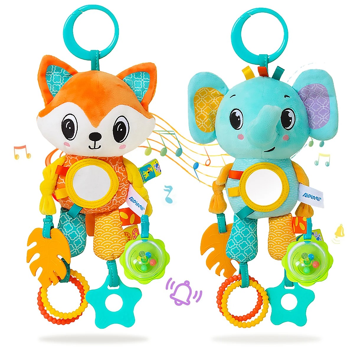 Fidtoy Baby Sensory Spiral Activity Toy with Rattle Mirror Teether for Stroller Car Seat Crib