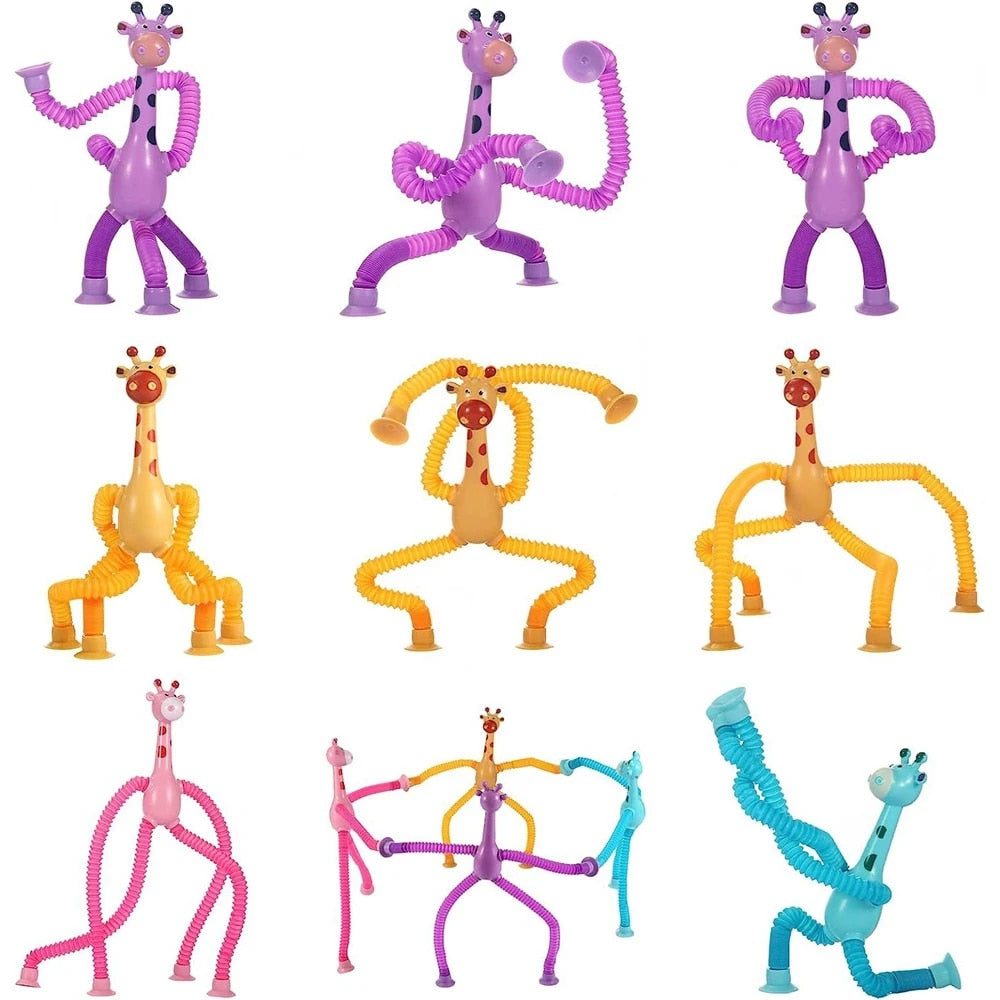 Fidtoy Telescopic Suction Cup Giraffe Sensory Toy for Toddlers Stretch Pop Tube Fidget Toy