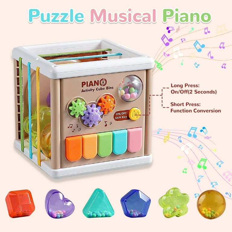 Fidtoy 5-in-1 Baby Learning Piano Puzzle Cube for Toddlers, Interactive Musical Activity Cube with Piano Keys, Lights, Sound Effects and Early Learning Play Age 2–6