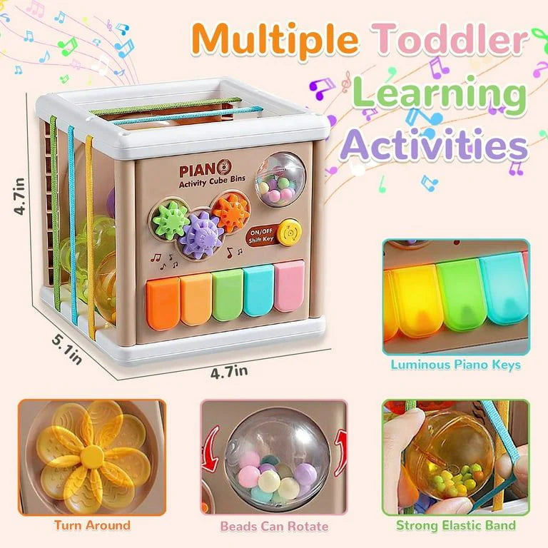 Fidtoy 5-in-1 Baby Learning Piano Puzzle Cube for Toddlers, Interactive Musical Activity Cube with Piano Keys, Lights, Sound Effects and Early Learning Play Age 2–6