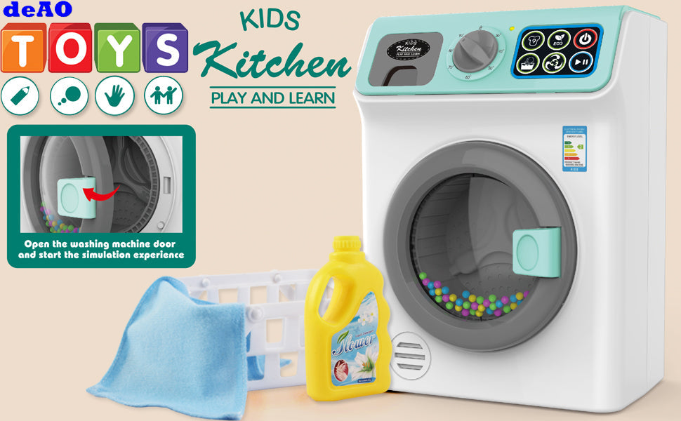 'My First Washing Machine' Laundry and Cleaning Play Set for Kids Christmas Gift Educational Toys with Realistic Functions