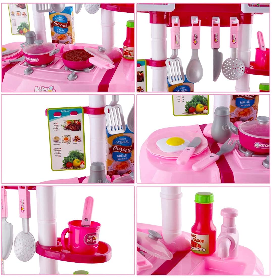 'My Little Chef' Miniature Kitchen Playset Role Playing Game with Light and Sound Water Features Christmas Gift Toys PINK