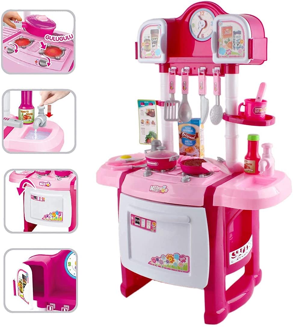 'My Little Chef' Miniature Kitchen Playset Role Playing Game with Light and Sound Water Features Christmas Gift Toys PINK