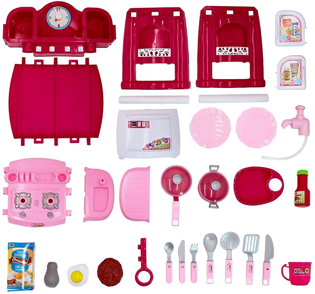 'My Little Chef' Miniature Kitchen Playset Role Playing Game with Light and Sound Water Features Christmas Gift Toys PINK