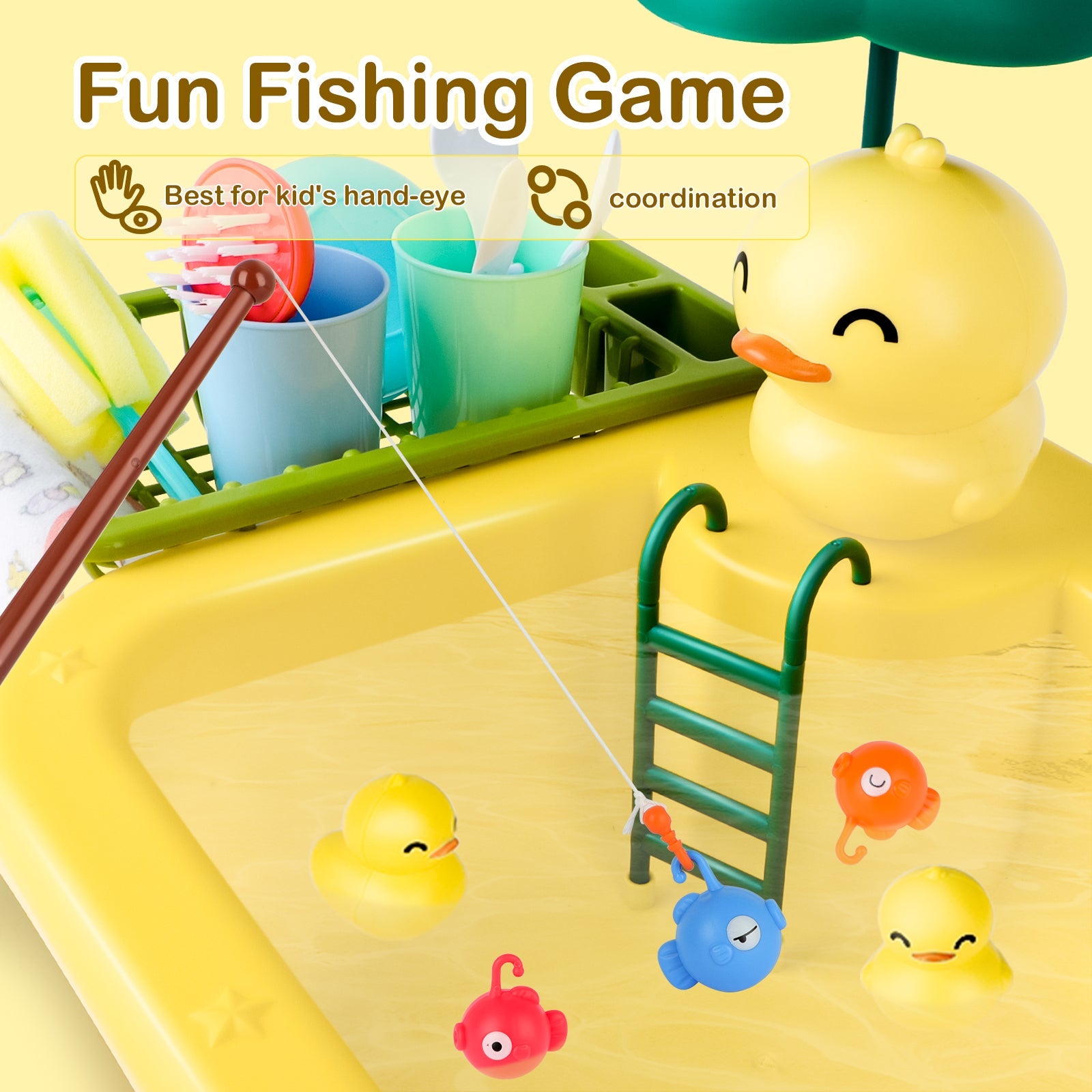 Yellow Kitchen Pretend Play Dishwasher Toy Sets Real Running Water Kids with Kitchen Accessories for Children Gift