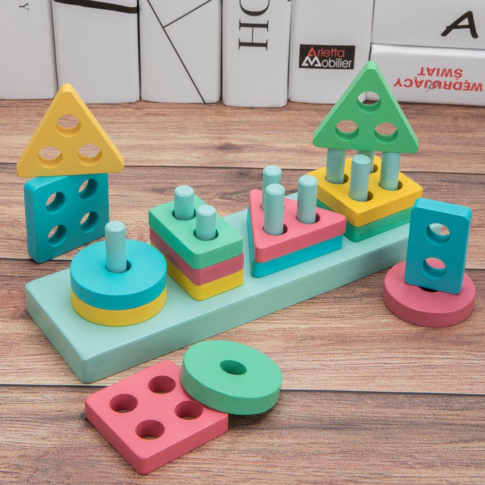 Fidtoy Geometric Stacking Shape Sorter Wooden Toy