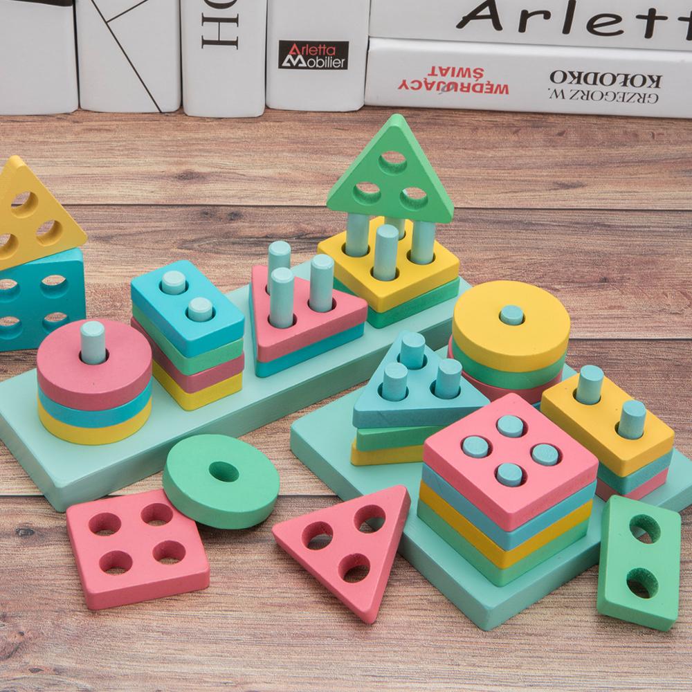 Fidtoy Geometric Stacking Shape Sorter Wooden Toy