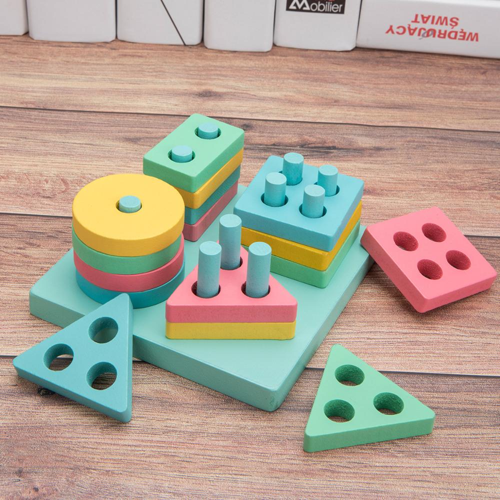 Fidtoy Geometric Stacking Shape Sorter Wooden Toy