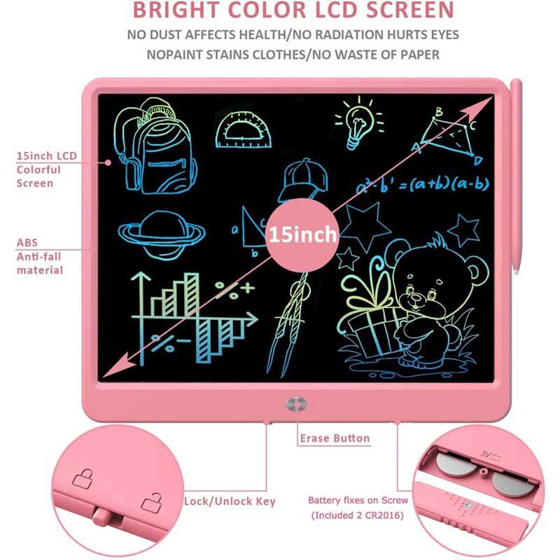 Tablette de dessin LCD couleur 15 pouces Fidtoy – Ardoise magique magnétique pour enfants de 3 à 8 ans