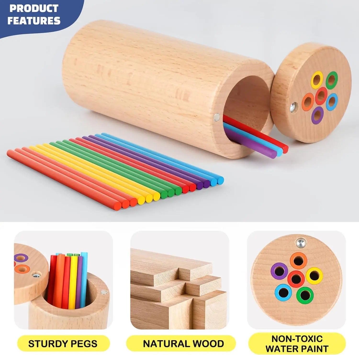 Fidtoy Wooden Toy for Toddlers Color Matching Stick Toy Montessori Fine Motor Learning Toy
