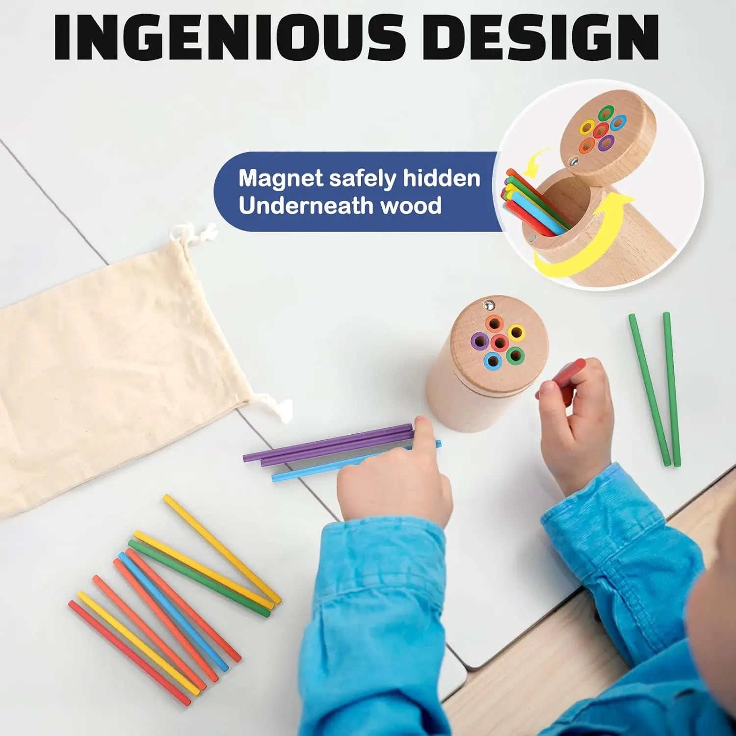 Fidtoy Wooden Toy for Toddlers Color Matching Stick Toy Montessori Fine Motor Learning Toy