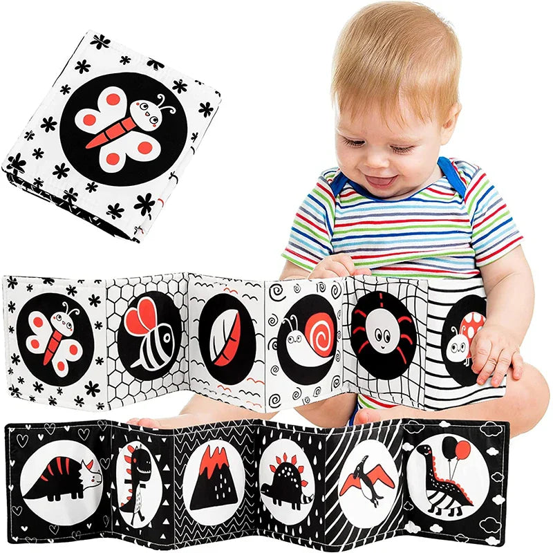 Fidtoy High Contrast Baby Cloth Book for Newborns – Montessori Black and White Sensory Tummy Time Toy Set for 0-6 Months