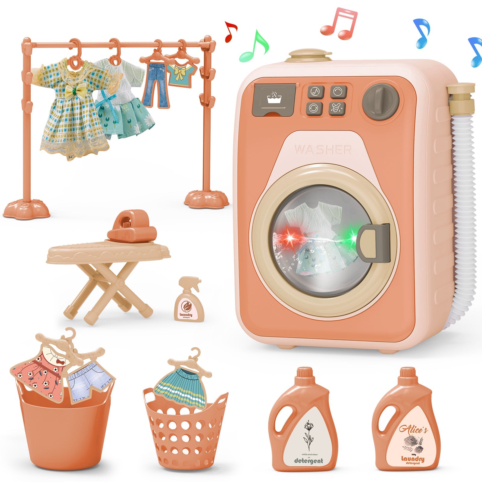 Mini Washing Machine Toy Set with Lights Housekeeping Toys Gifts