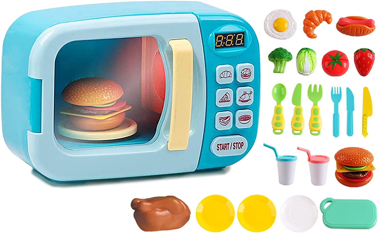 Kitchen Electric Microwave Play Set with Realistic Light, Sound & Accessories Included