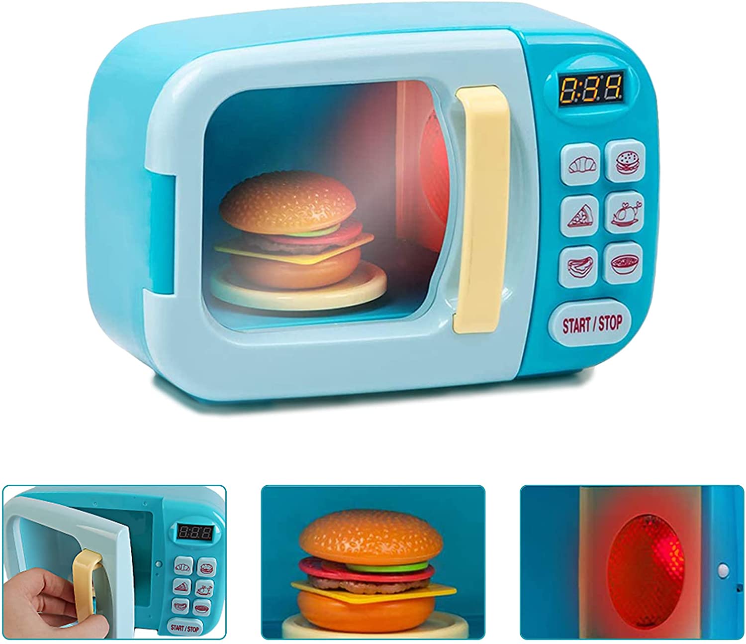 Kitchen Electric Microwave Play Set with Realistic Light, Sound & Accessories Included
