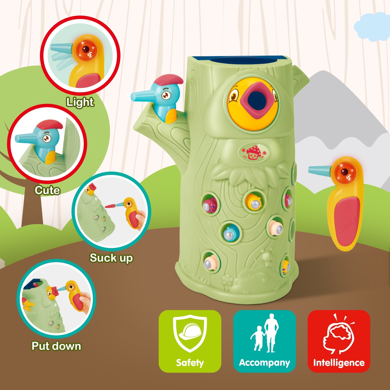 Toddler Magnetic Bird Woodpecker Toys for Boy Girl Present Children’s Learning Games With Sound and Lights For Christmas Birthdays