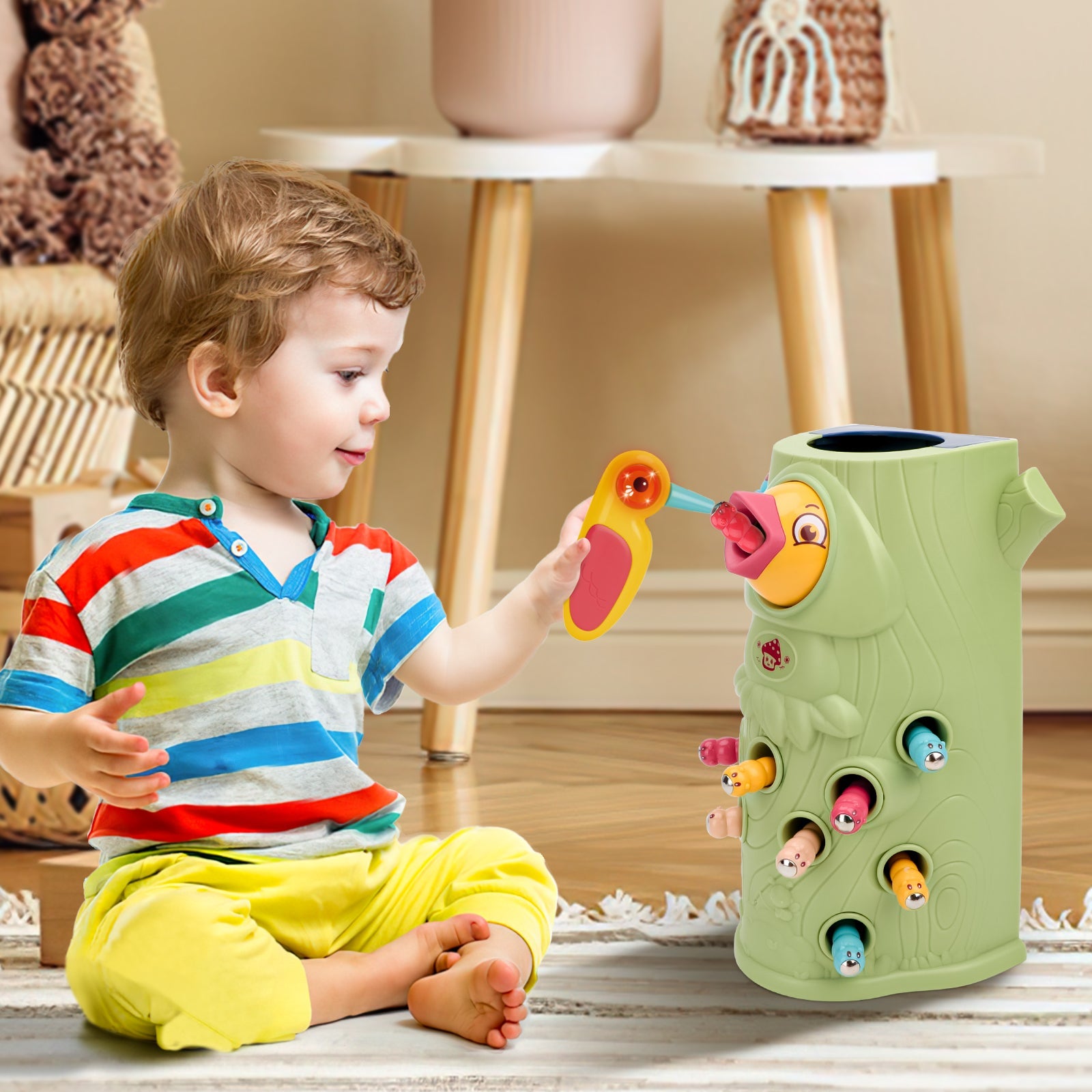 Toddler Magnetic Bird Woodpecker Toys for Boy Girl Present Children’s Learning Games With Sound and Lights For Christmas Birthdays