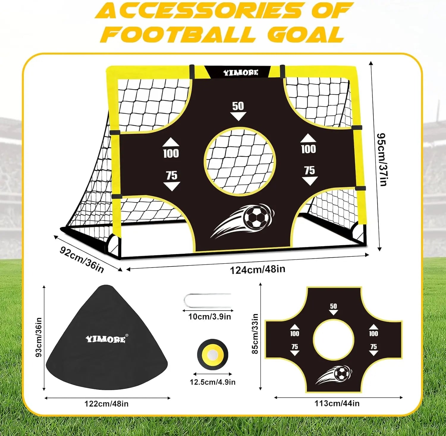 Kids 3 in 1 Portable Football Goal Foldable Soccer Net Ages 3+