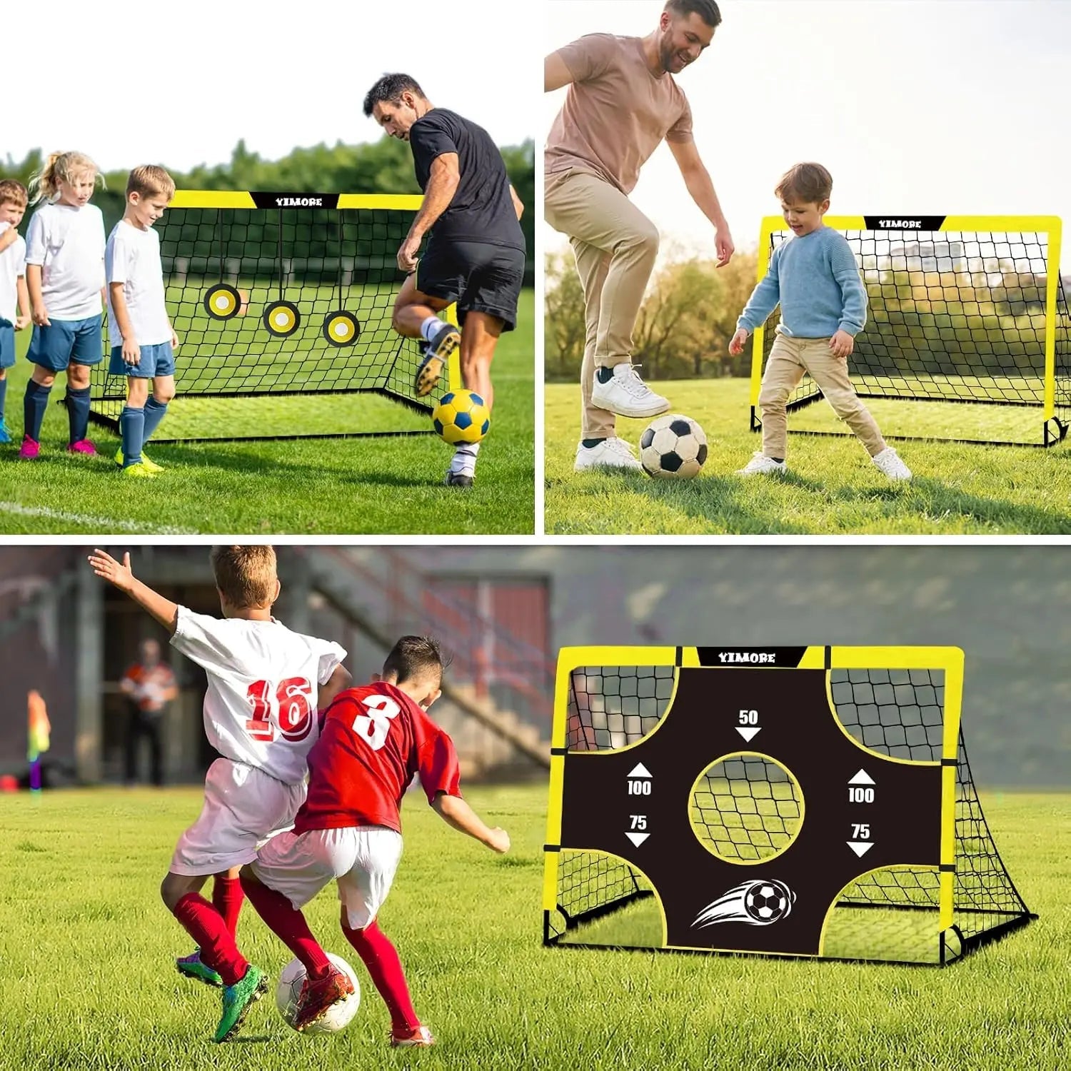 Kids 3 in 1 Portable Football Goal Foldable Soccer Net Ages 3+