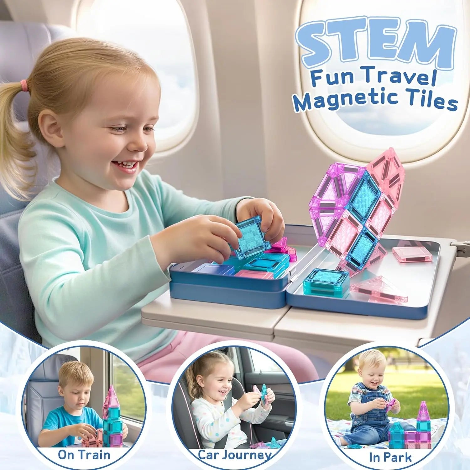 Ensemble de voyage de 68 mini tuiles magnétiques pour enfants de 3 ans et plus