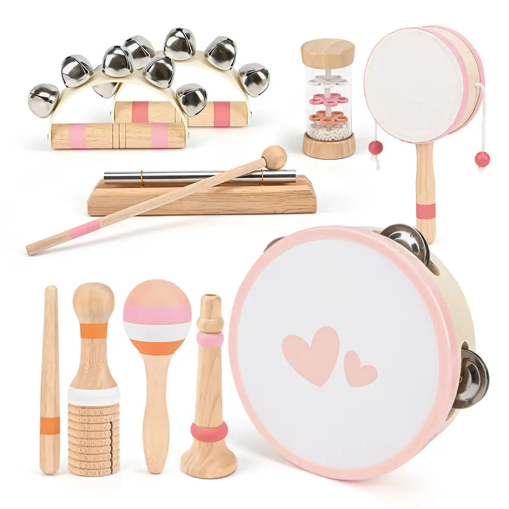 Juego de juguetes musicales de madera Fidtoy para niños pequeños, juego de instrumentos de 8 piezas, juguetes musicales educativos