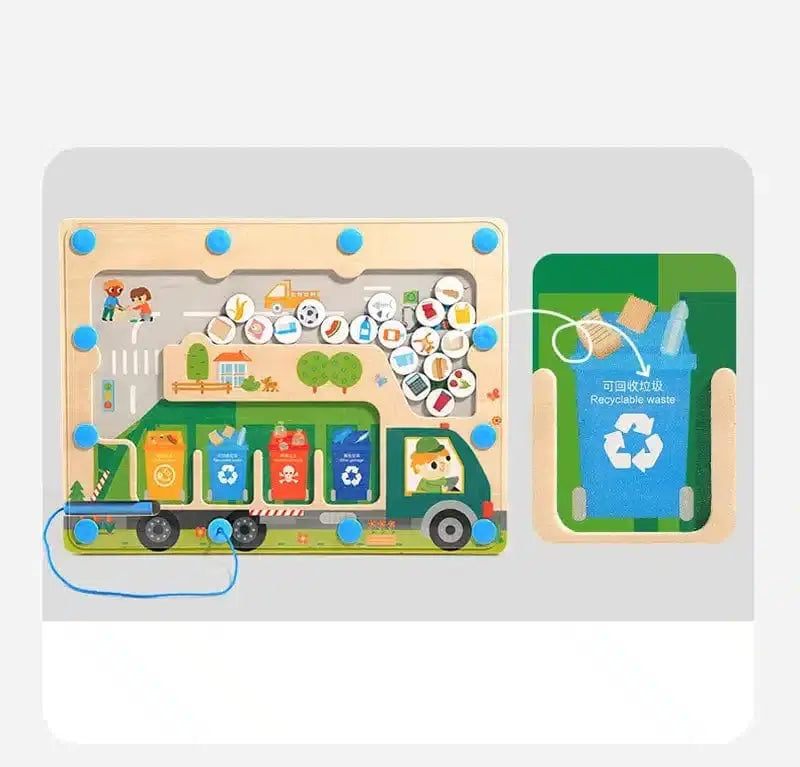 Fidtoy Magnetic Pickup Truck Board – Montessori Maze Toy for Preschoolers’ Fine Motor and Recycling Skills