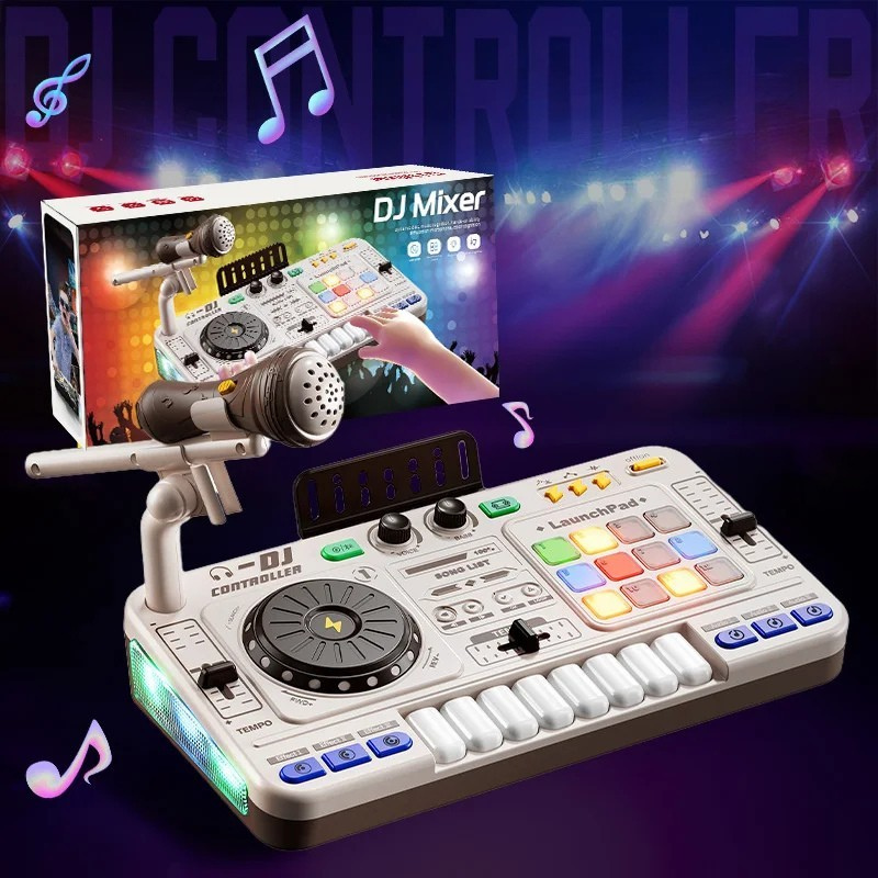 Fidtoy Kids DJ Mixer Toy with Lights Sounds Microphone Bluetooth Musical Toy for Toddlers Creative Music Play Gift
