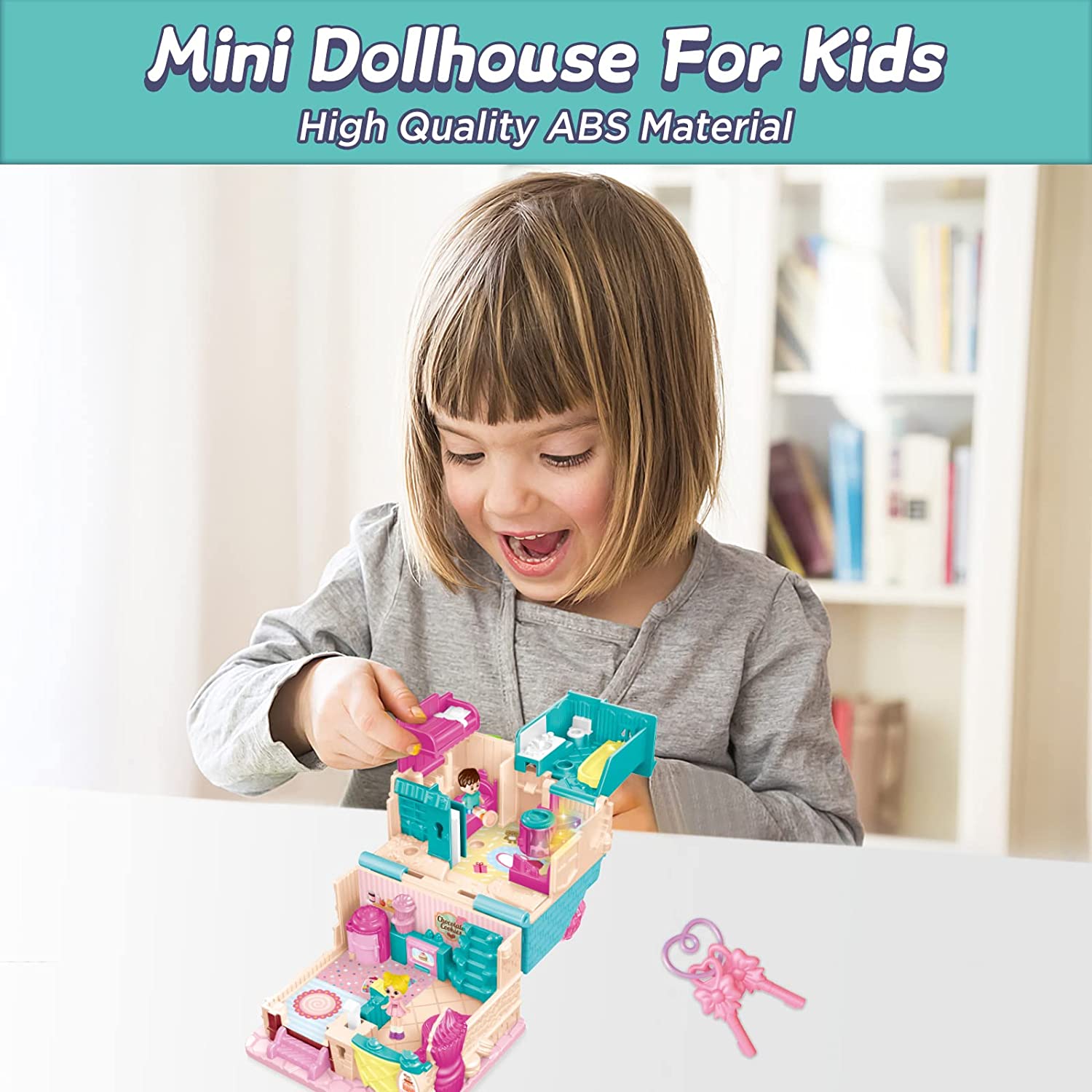 Portable Dollhouse Playset Bakery House Room Toy Mini 3D Doll House Pretend Play Toy With light and sound Great Gift for Kids