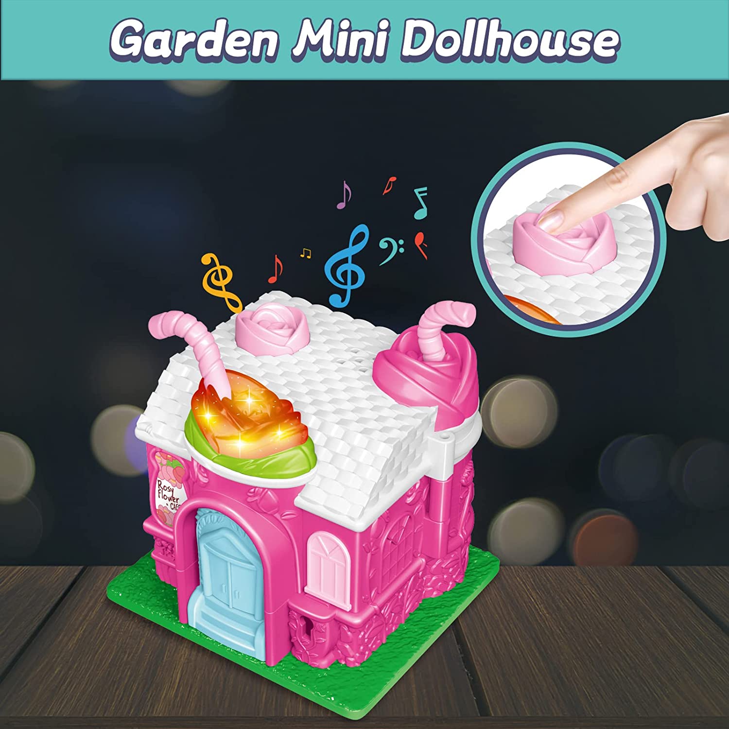 Cafe Garden Dolls House Portable Dollhouse Playset Pretend Play Toy With light and sound Mini 3D Doll House Great Gift for Kids