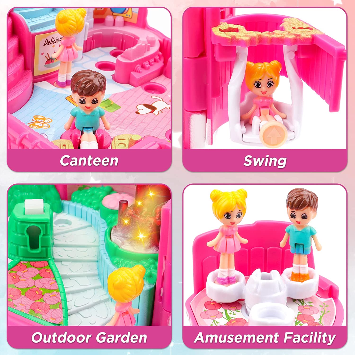 Cafe Garden Dolls House Portable Dollhouse Playset Pretend Play Toy With light and sound Mini 3D Doll House Great Gift for Kids