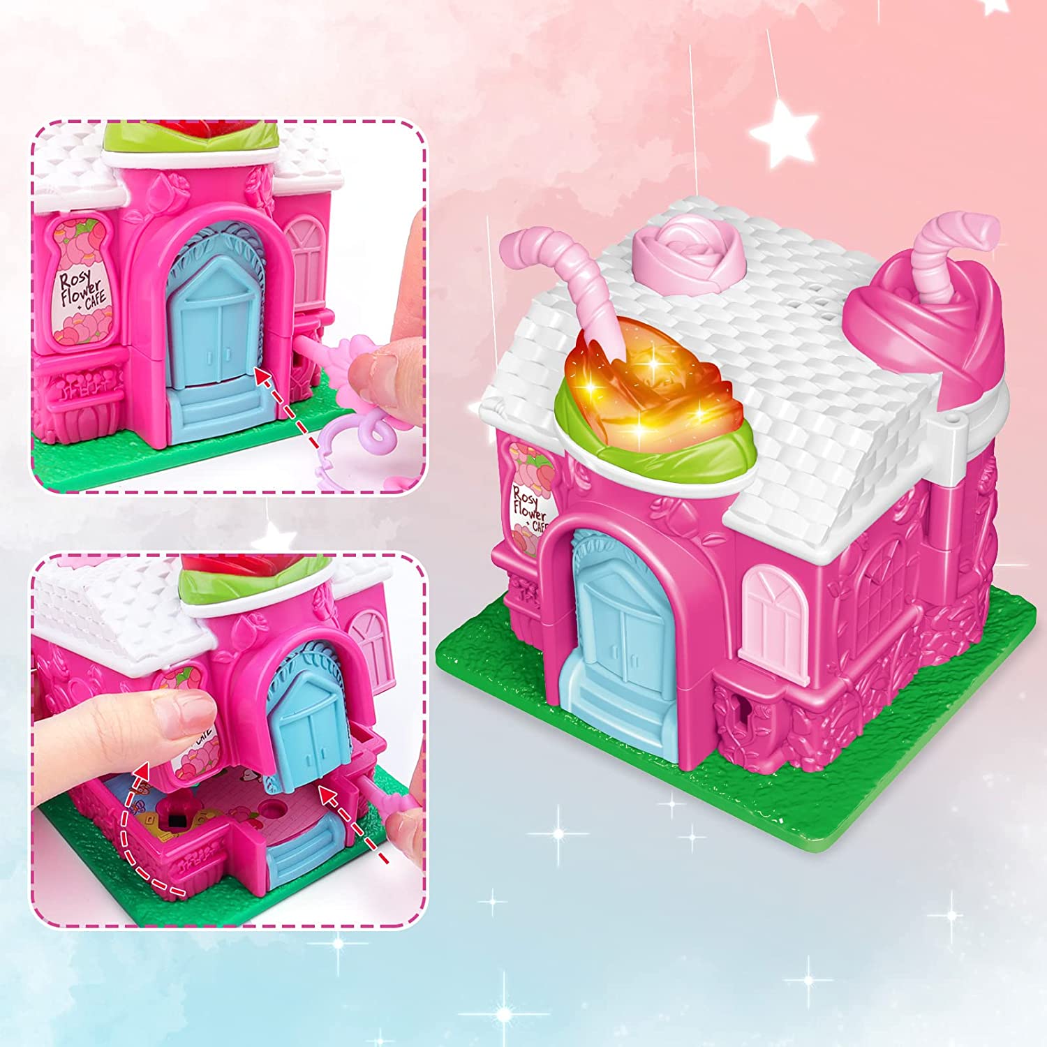 Cafe Garden Dolls House Portable Dollhouse Playset Pretend Play Toy With light and sound Mini 3D Doll House Great Gift for Kids