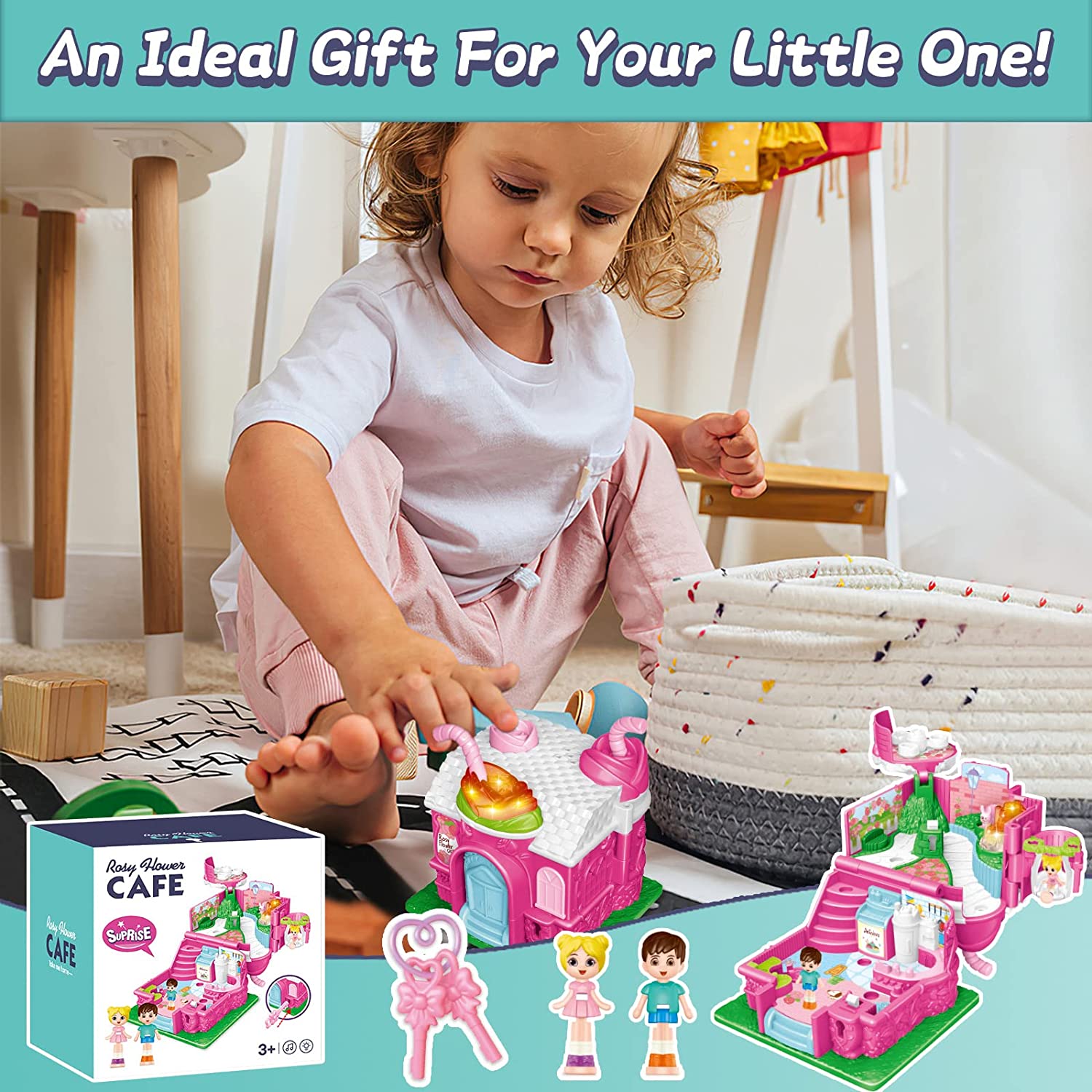 Cafe Garden Dolls House Portable Dollhouse Playset Pretend Play Toy With light and sound Mini 3D Doll House Great Gift for Kids