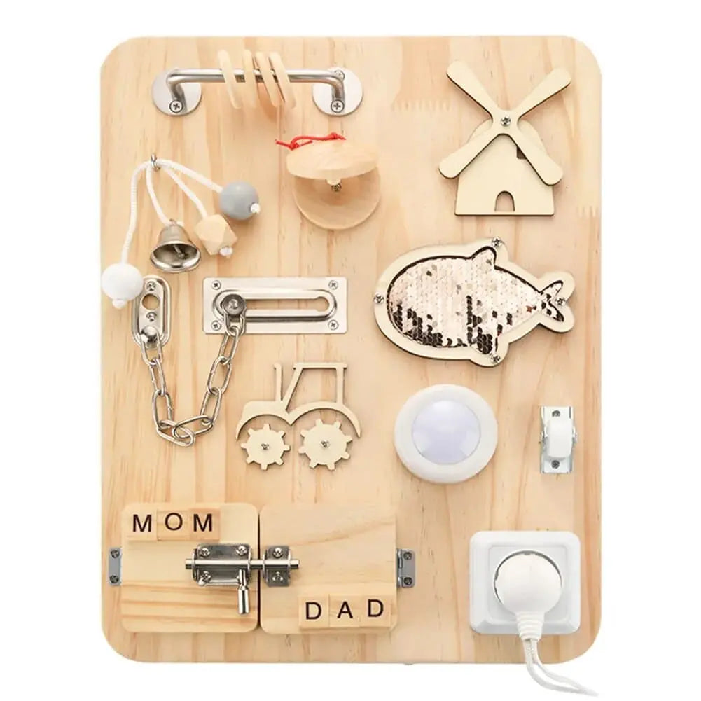 Fidtoy Wooden Busyboard for Toddlers – Montessori Learning Activity Board for Fine Motor Skills
