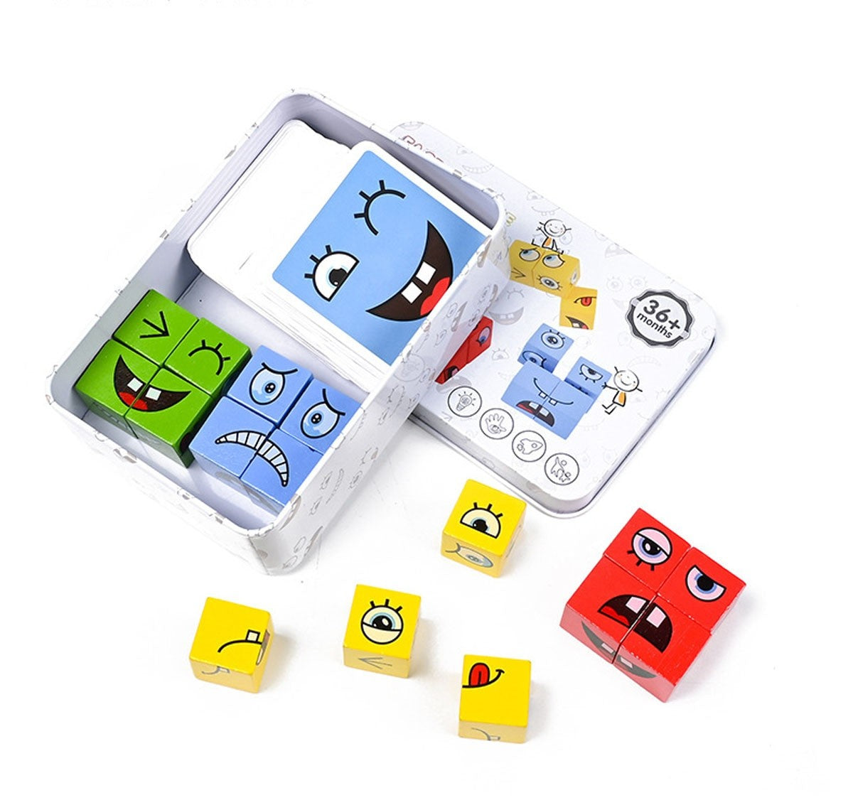 Fidtoy Wooden Facial Expression Matching Game – Educational Memory & Logic Puzzle Toy for Kids Ages 3+
