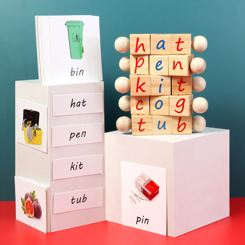Fidtoy Wooden Alphabet Cube Word Spelling Game for Kids