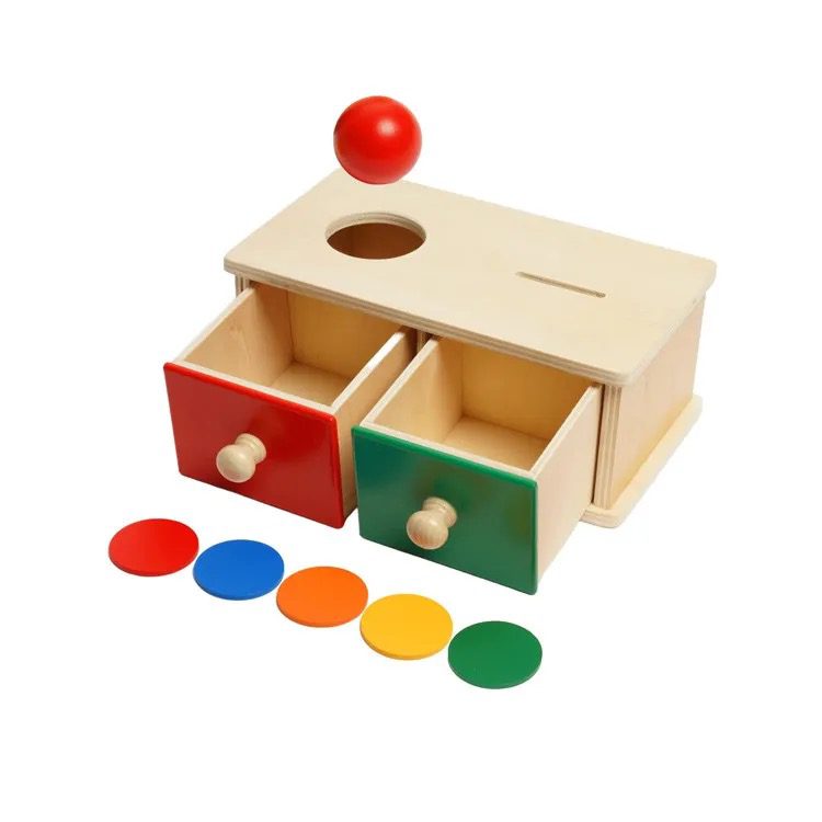 Montessori Ball and Coin Drop Activity - 2-in-1 Object Permanence Box with Two Drawers