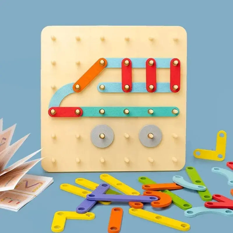 Ensemble de construction de blocs en bois créatifs Fidtoy Montessori pour enfants – Jeu d'empilement et de motifs arc-en-ciel