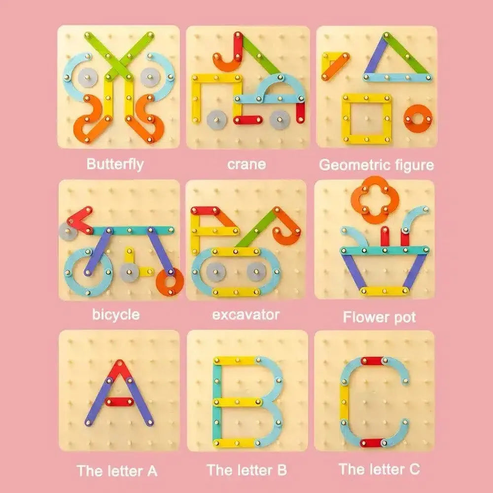 Ensemble de construction de blocs en bois créatifs Fidtoy Montessori pour enfants – Jeu d'empilement et de motifs arc-en-ciel