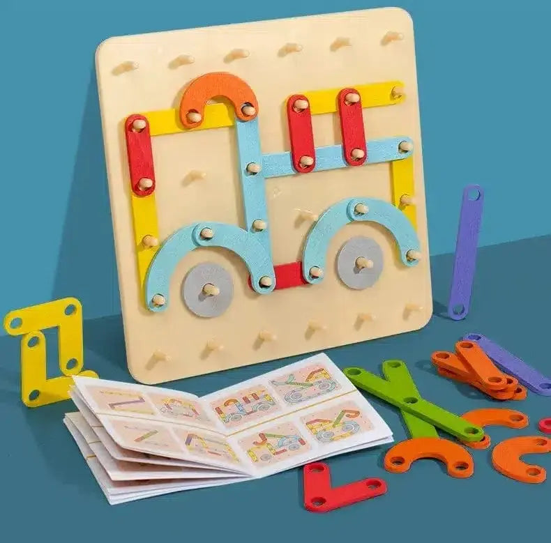 Ensemble de construction de blocs en bois créatifs Fidtoy Montessori pour enfants – Jeu d'empilement et de motifs arc-en-ciel