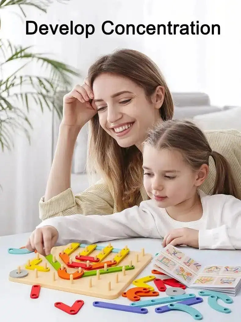 Ensemble de construction de blocs en bois créatifs Fidtoy Montessori pour enfants – Jeu d'empilement et de motifs arc-en-ciel