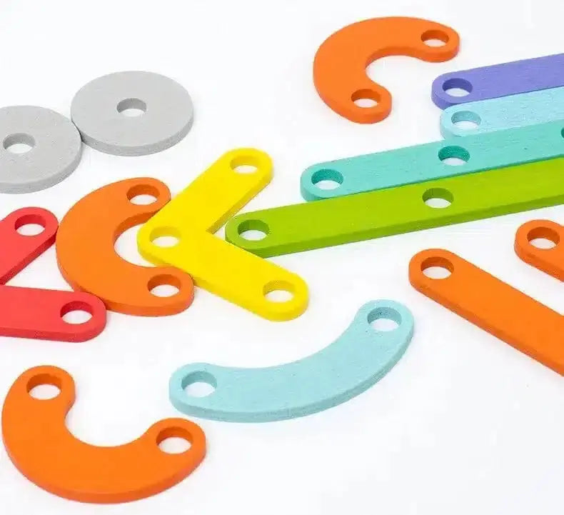 Ensemble de construction de blocs en bois créatifs Fidtoy Montessori pour enfants – Jeu d'empilement et de motifs arc-en-ciel
