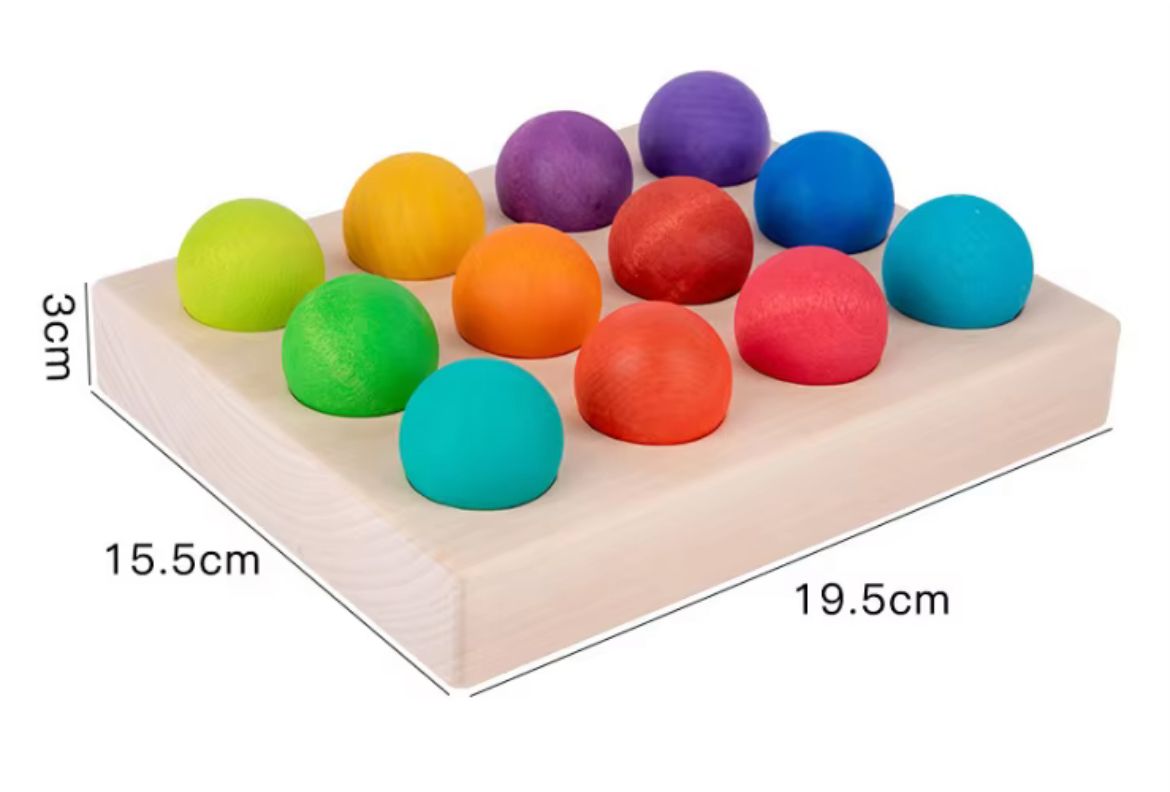 Montessori Wooden Rainbow Ball Sorting Game - Color Matching Activity for Toddlers and Preschoolers