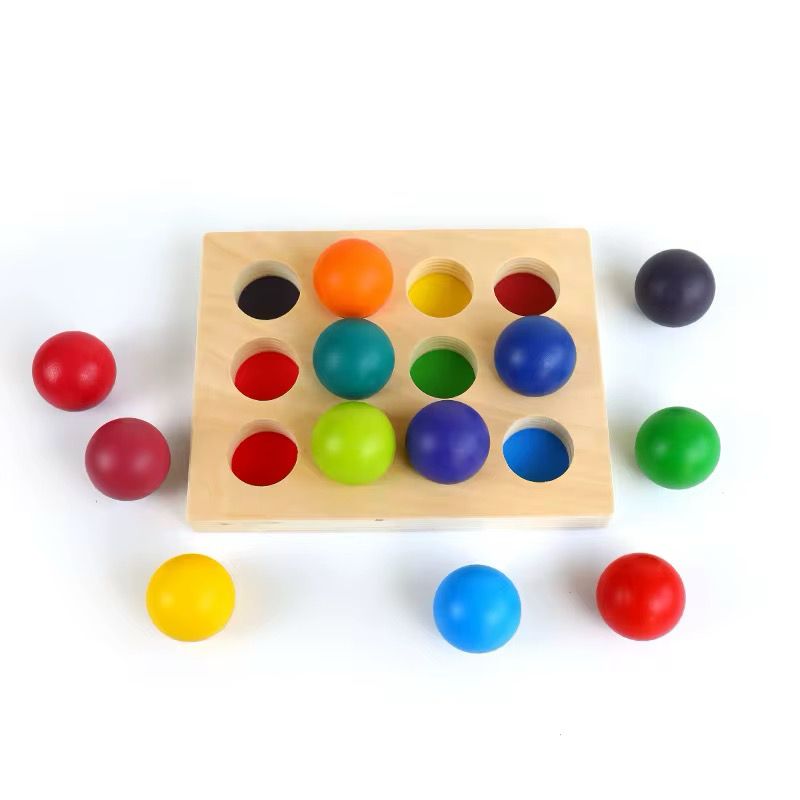 Montessori Wooden Rainbow Ball Sorting Game - Color Matching Activity for Toddlers and Preschoolers