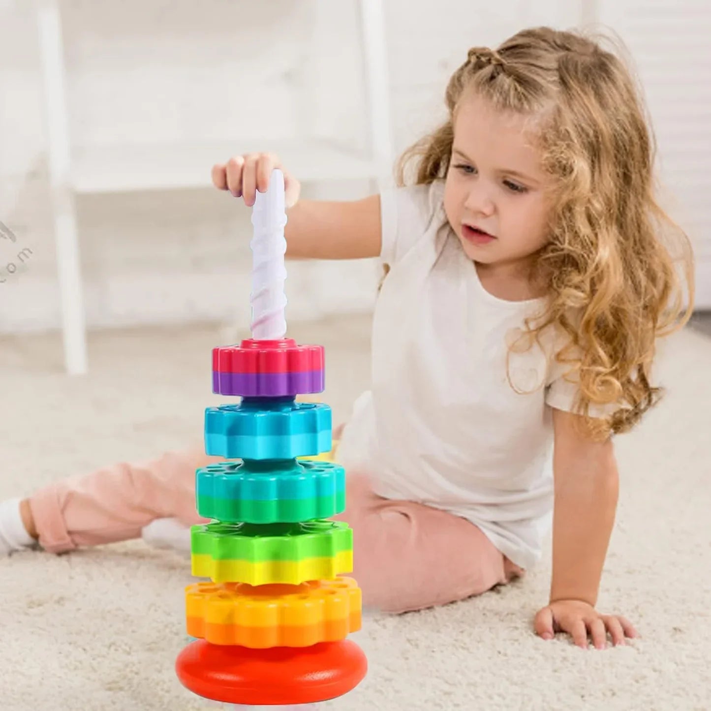 Fidtoy Rainbow Spinning Stacking Tower Toy – Sensory Learning Toy for Toddlers 1+