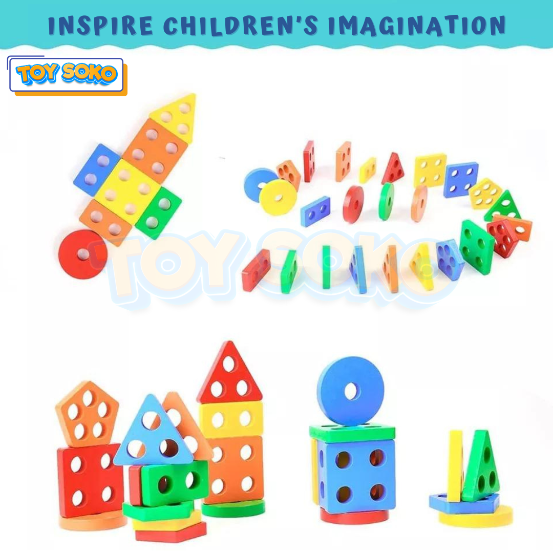 Montessori Wooden Shape Sorter Stacking – Infant Learning toys