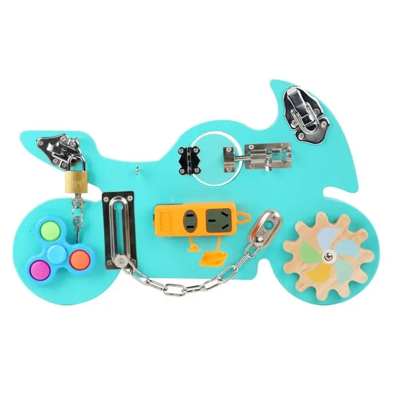 Fidtoy Motorcycle Activity Board Montessori Busy Board for Toddlers Fine Motor Skills Development