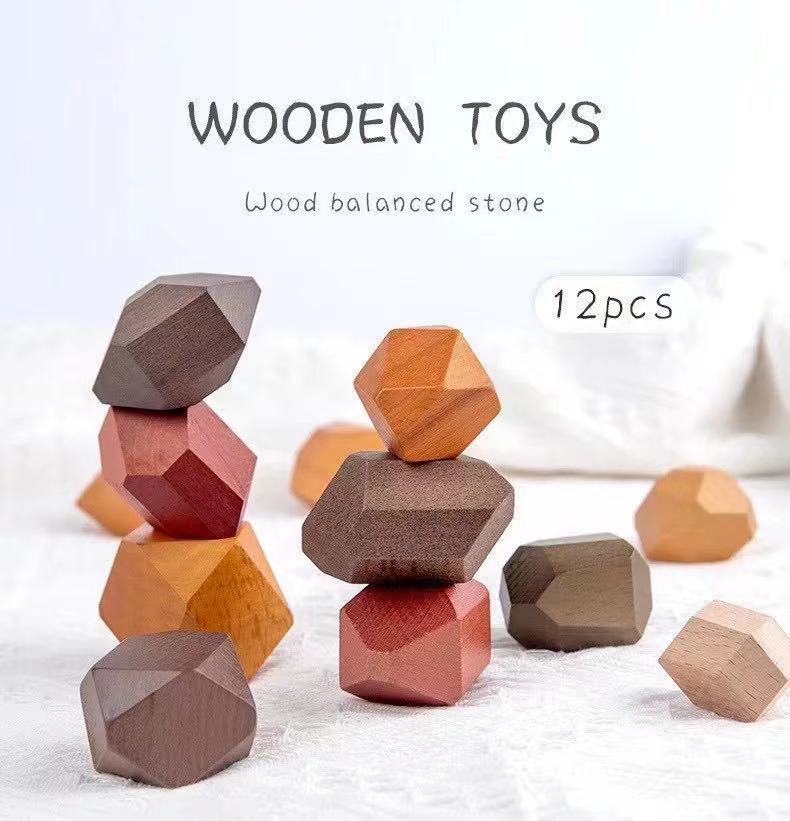 12 Pieces Jumbo Wooden Nature Balance Blocks- Open ended wooden toys