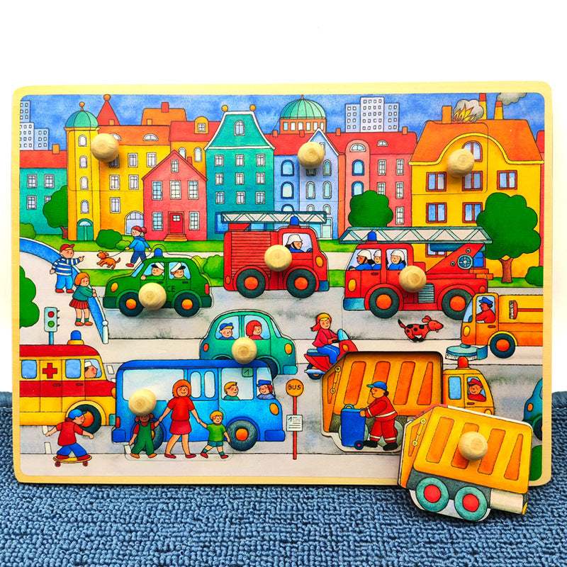 Wooden Big Knob Traffic City Car Theme Puzzle board