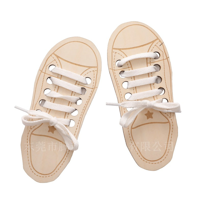 Wooden Shoe Lace Toy Practice Treading Lacing